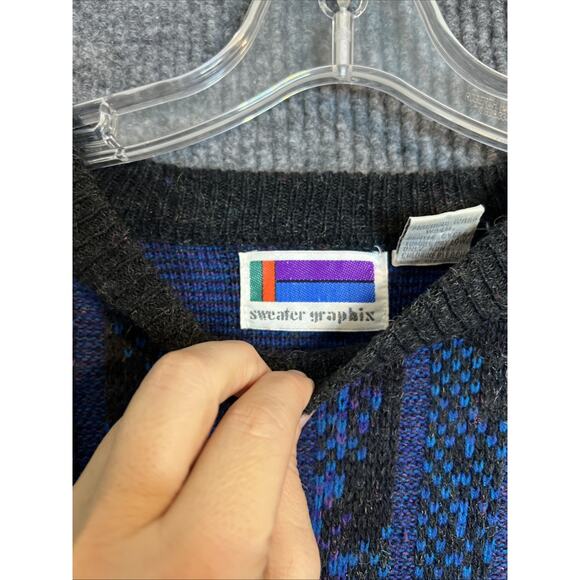 Vintage Sweater Graphix Mens Sweater Size XL Striped Crew Neck Pullover Grandpa - Picture 5 of 9